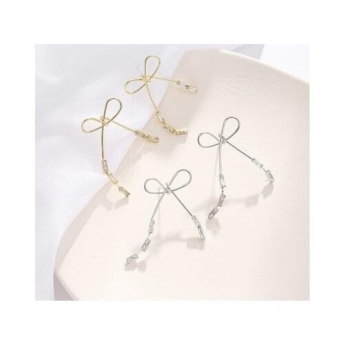 New Arrival Silver Color Pin Cubic Zirconia Earrings Womens Crystal Metal Bow Stud Earrings Fashion Jewelry Gift