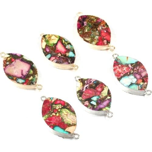 Natural Stone Double hole Connectors Horse eye Shape Emperor Stone Pendant for Jewelry Making DIY Necklace Bracelet Accessories