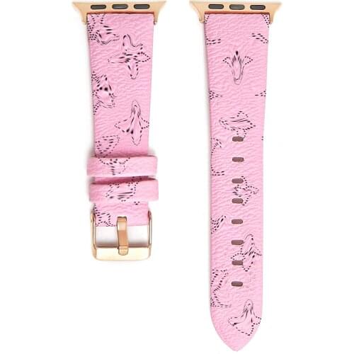 Fashion patter Leather for Apple Watch Bands 38MM 40mm 42MM 44mm for iWatch Womens Strap Classic Wristband Series 6 5 4 3 Pink
