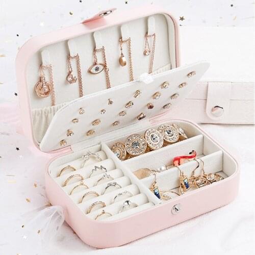 New Leather Portable Jewelry Box Double Simple Earrings Ring Organizer Display Casket Hold Necklace Travel Storage