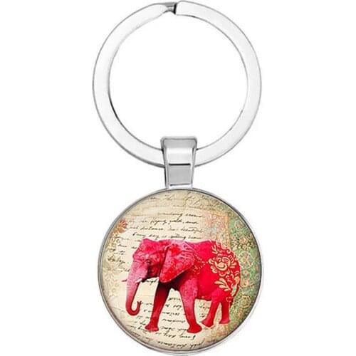 Fashionable Keychain With Red Vintage Elephant Glass Pendant. Red Elephant Key Chain. Red Elephant Ornaments, Christmas Gifts, 2
