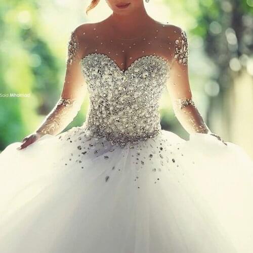 SuperKimJo Robe De Mariee Crystals Wedding Ball Gown 2020 White Beaded Princess Elegant Wedding Dresses Boho Casamento