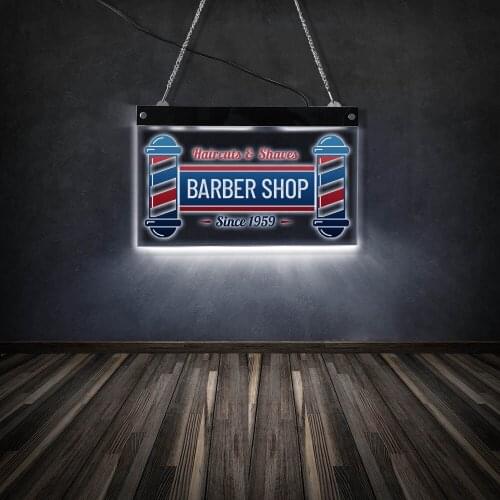 Custom Printed Barber Shop Logo Acrylic LED Edge Lit Haircuts & Shaves Man Club Multi-color LED Hair Salon Business Decor