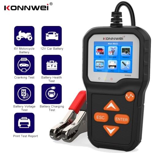 KONNWEI KW650 Car Motorcycle Battery Tester 12V 6V Battery System Analyzer 2000CCA Charging Cranking Test Tools for the Car