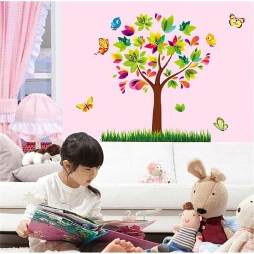 Vivid Cartoon butterfly color tree 3D wall sticker art mural living room bedroom wall decoration wall stickers for kids rooms