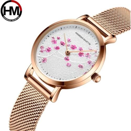 Hannah Martin Japan Quartz Movement Red Plum Blossom New Design Temperament Fashion Watches for Women Gift HM-1324