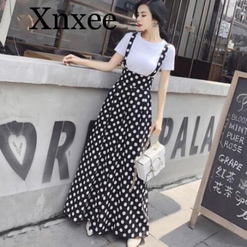 VIntage Plus Size England Style Flare Leg Jumpsuits 2020 Summer Dots Wide Leg Jumpsuits Loose Beach Boho Plus Size Vintage