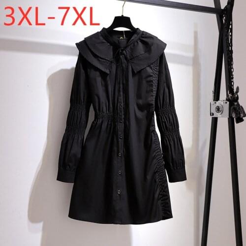 New 2021 Ladies Spring Autumn Plus Size Mini Shirt Dress For Women Large Long Sleeve Black Button Cotton Dress 4XL 5XL 6XL 7XL