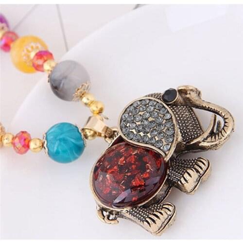 Fashion Vintage Necklace High Quality Colorful Crystals Beaded Boho Elephant Pendant Long Necklace Jewelry For Women