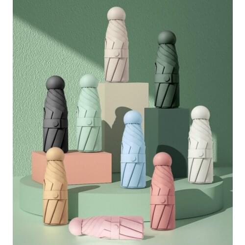 Small Capsule Umbrella Women Sun Portable Mini Pocket Ladies Parasol Sun UV Protection Rain Five Folding Travel Umbrella A5A