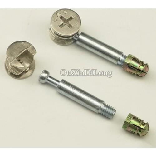 100Sets 3 in 1 Furniture Connecting Fittings Nut & Bolt Cam Connector Fittings Eccentric Wheel with Dowel and Pre-inserted Nut