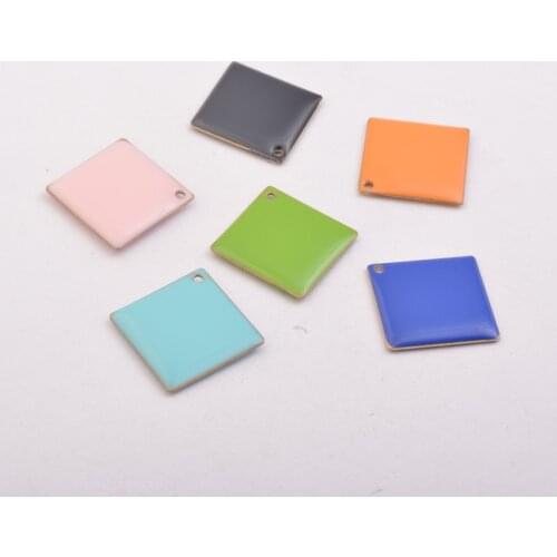 12pcs/lot 24MM Enamelled Square Charms Losange Black Orange Charms Copper Pendant DIY Jewelry Making