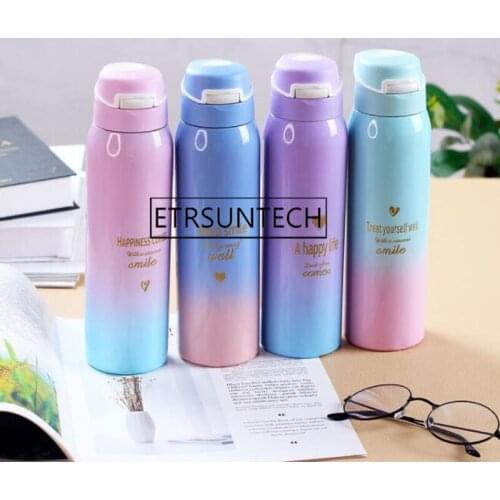 20pcs Portable 450ml Water Bottle Gradient Insulated Cup With Straw Stainless Steel Cup Mugs Coffee Straight Cups