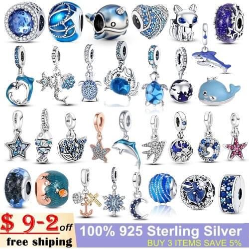 Dropship 925 Sterling Silver Ocean Series Dangle Charm Fox unicorn snowflake Beads Fit Original Pandora Charm Bracelet Jewelry