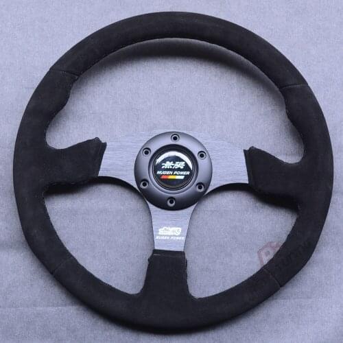 350mm 14'' Flat Suede Leather JDM Style Mugen Power Car Racing Sport Steering Wheel For Honda