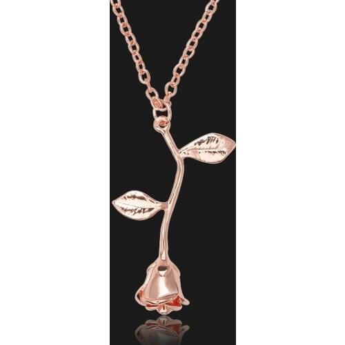 ZRM 3D Rose Pendant Necklace Custom Charm Necklace Final Rose Flower Beauty and the Beast Rose Flower Necklace