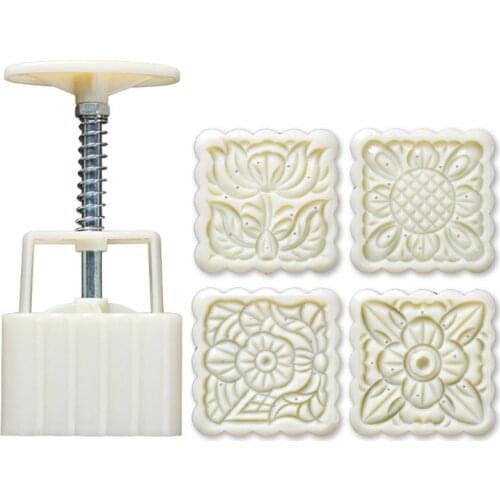 4pcs Square Hand Press Stamp Moon Cake Decor Barrel Mooncake Mold 125g DIY Tool Dropship