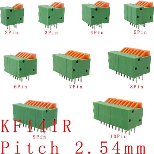5PCS KF141R PCB Terminal Block Connector 2.54mm Pitch Right Angle , KF141V Straight Spring Screwless 2P-10P for 26-20 AWG