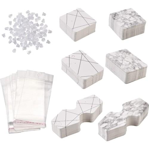 500pcs/set Paper Earring Display Cards Marble Pattern Necklace Bracelet Jewelry Display Cards with Self-Seal Cellophane Bags