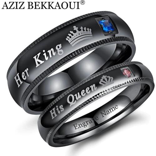 AZIZ BEKKAOUI DIY Couple Rings Black Her King and His Queen Stainless Steel Wedding Rings for Women Men Jewelry Dropshipping