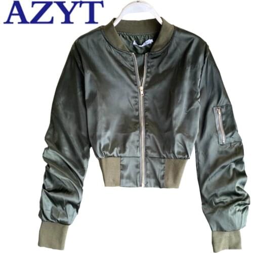 AZYT Autumn Winter High Waist Short Female Jacket Korean Full Sleeve Basic Coat For Women Fashion Baseball Uniform Jacket