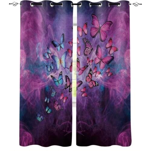 Butterfly Abstract Purple Background Window Curtains for Living Room Bedroom Modern Curtains Home Decoration Kid Room Drapes