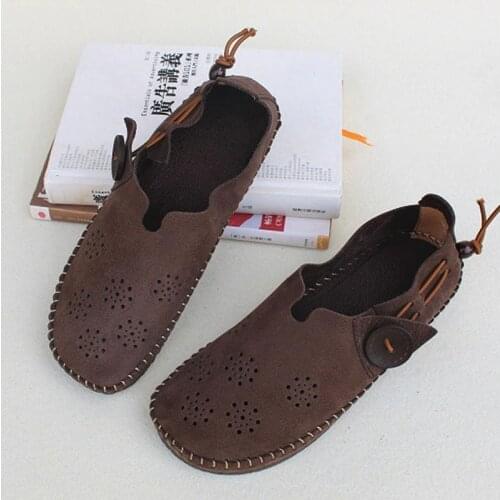 Womens Shoes Slip on Ballet Flats Shallow Hollow out Ladies Flat Shoes 100% Genuine Leather Womens Loafers (668-1-f)