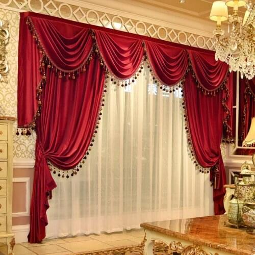 European-style Velvet Red Curtains Valance Curtains for Living Room Bedroom Marriage Room Bay Window Curtains Valance Custom