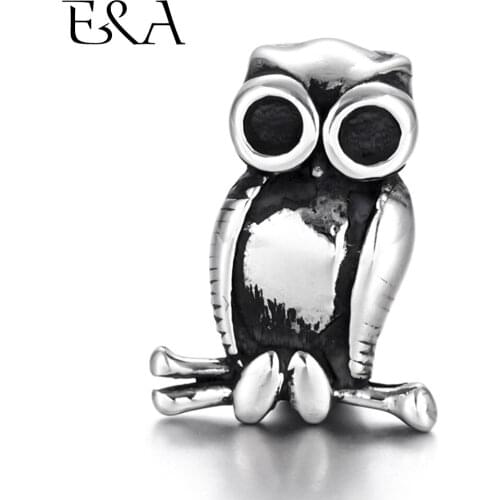Stainless Steel Beads Owl 2mm Hole Blacken Animal Charms for Beaded Chain Bracelet Supplies Handmade DIY Jewelry Making Findings