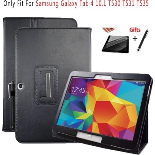 Flip PU Leather Stand case For Samsung Galaxy Tab 4 10.1 SM-T530 T531 T535 Tablet Protective Cover+protective film+Stylus pen