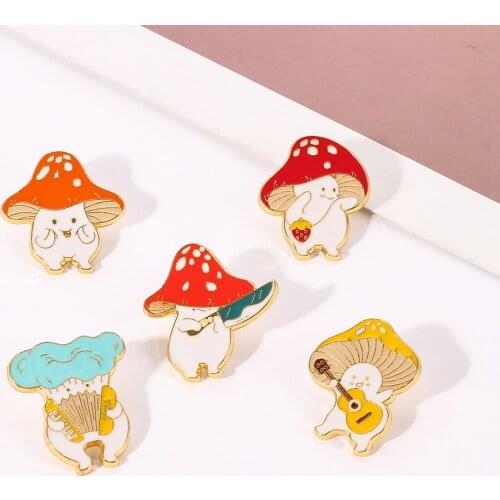 Mushroom Enamel Pin Custom Funny Guitar Accordion Brooches Bag Lapel Pin Cartoon Cute Badge Plant Jewelry Gift For Kids Friends