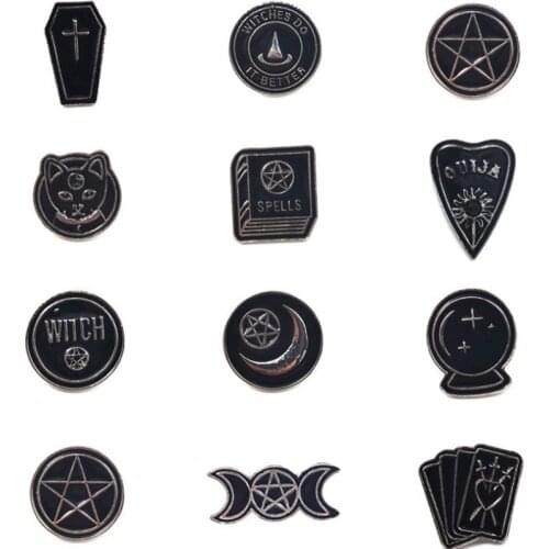 Halloween Party Accessories Jewelry Punk Dark Ouija Moon dagger heart crystal ball spells witches coffin Enamel lapel pin Badge