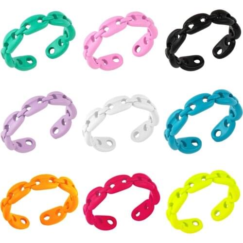 EYIKA New Trendy Hand-painted Candy Color Enamel Geometric Link Chain Open Rings for Women Multicolor Stackable Finger Jewelry