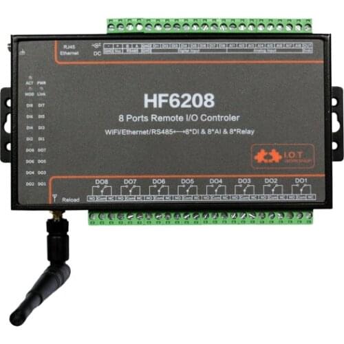 HF6208 8 channels port remote I/O modbus controller RS485 Ethernet WiFi to 8 Digital input Output analog input
