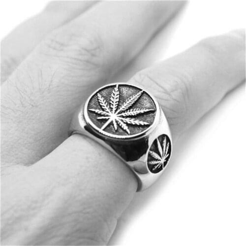 Size 7-15 Support Dropship Leaf Ring 316L Stainless Steel Jewelry Cool Men Boys Punk Ring