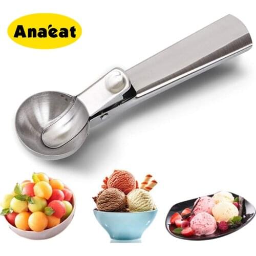 ANAEAT 1PC Stainless Steel Ice Cream Scoop with Easy Trigger Dipper for Fruits Cookie Dough and Water Melon Spoon