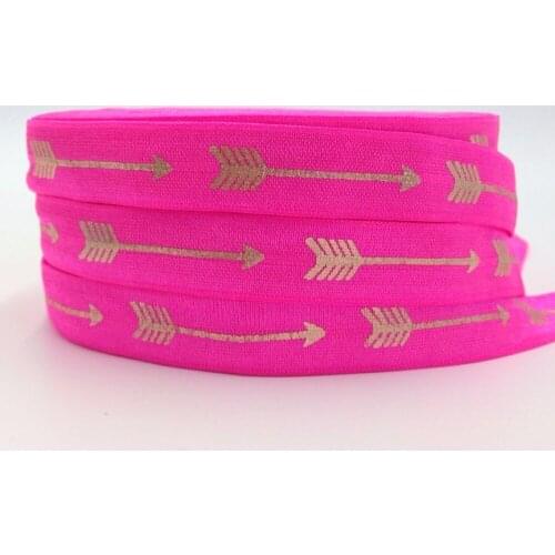 10Y/lot Copper Foil Arrow Print FOE 5/8" Neon Pink Arrows Fold Over Elastic Ribbon for DIY Headwear Hair Tie Hair Accessories