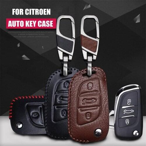 Fashion Leather Key Case Cover With KeyChain For Peugeot 408/307 Citroen C2 C3 C4 C5 C4L C-Triomphe KX C-Quatre Accessories
