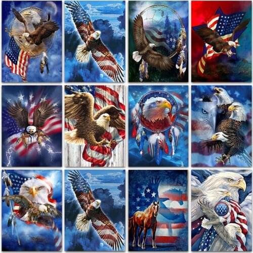 Full Square Drill 5D Diy Diamond Painting Flag 3D Diamond Embroidery Animal Eagle Cross Stitch Kit Rhinestone Mosaic Home Decor