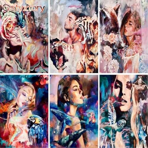 GATYZTORY DIY Painting By Numbers Kit Woman and Animal Figure Painting Wall Art Picture Canvas Painting For Room Decor Gift Art