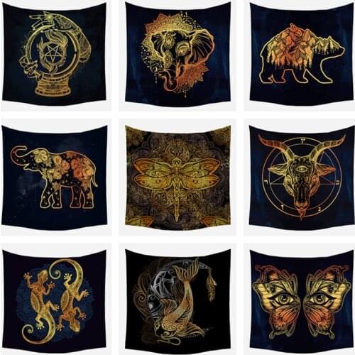 Tapestry Wall Hanging Polyester Indian Mandala Pattern Blanket Home Decoration Yoga Black Golden Multifunction Mat Small 95x73cm