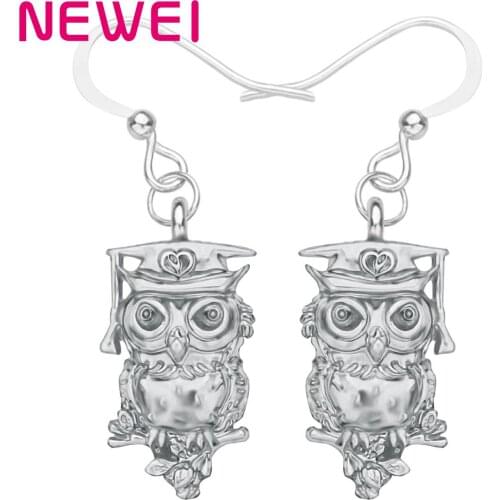 Newei Alloy Antique Sliver Plated Cartoon Owl Earrings Sweet Cute Animal Dangle Drop Jewelry For Women Girls Fashion Party Gift