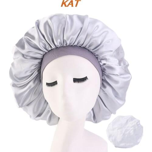 Nightcap Night Hat 1XExtra Large Satin Silky Bonnet Sleep Cap with Premium Elastic Band For Women Solid Color Head Wrap Brimmed