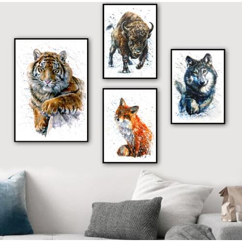 Tiger Wolf Fox Leopard Animal Art Print Nordic Posters And Prints Wall Art Canvas Painting Wall Pictures For Living Room Decor