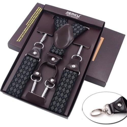 JIERKU Suspenders Mans Hook Braces Hanging Buckle Suspensorio Brown LeatherTrousers Strap Father/Husbands Gift 3.5*120cm