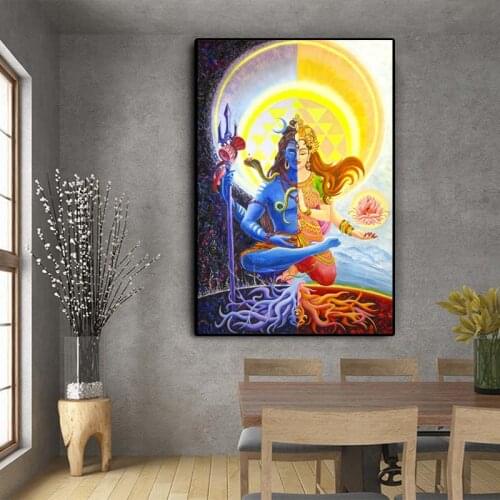 Lord Shiva Wall Posters And Prints, Hindu Gods Canvas Paintings On The Wall, Unframed Indian God Pictures For Living Room Wall