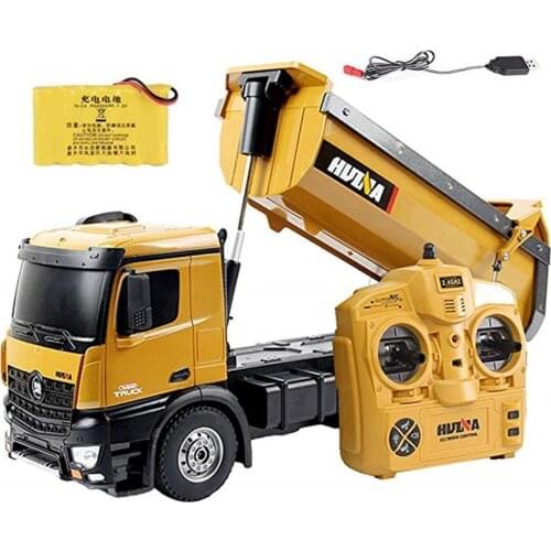 Huina 1573 RTR 2.4GHz 10 Channel 1:14 Remote Control RC Truck Dump Self-discharging Metal Auto Demonstration LED Light RC Toy