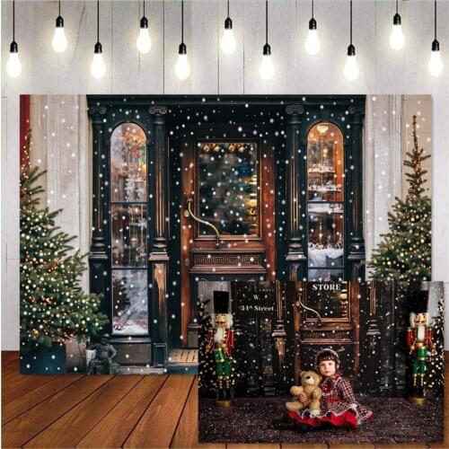 Merry Christmas Photography Background Winter Snowy Christmas Tree Toy Store Street for Children Backdrop Photo Studio Props