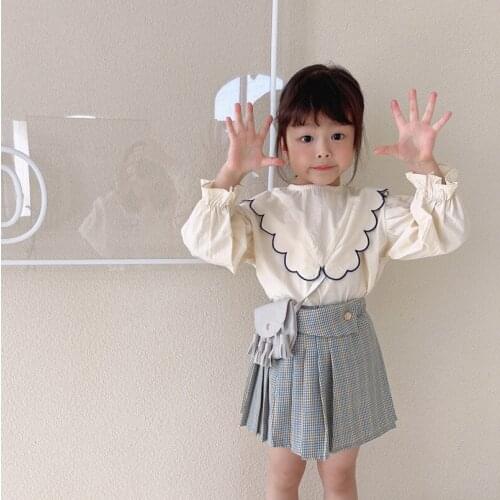 Girls' long-sleeved shirts spring 2021 new Korean baby western-style doll collar shirts girls' embroidered tops