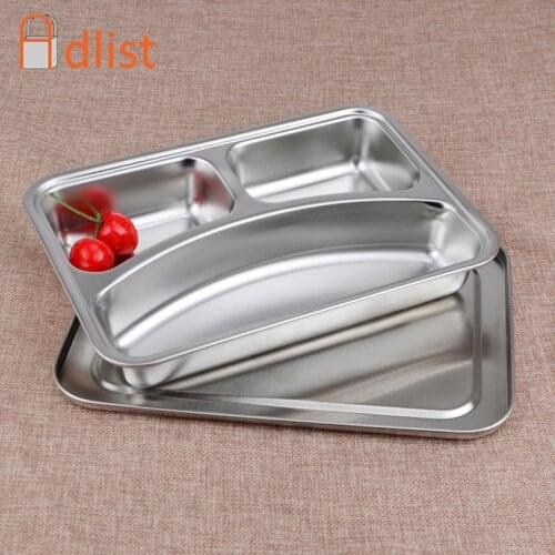 Portable Stainless Steel Divided Dish for school Students Dinner Plate Lunch Food Plate Canteen Supplies 3-Grids